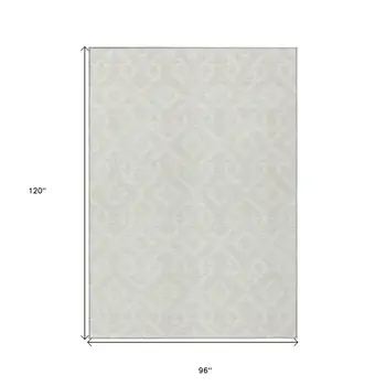 8' X 10' Ivory And Light Gray Geometric Washable Indoor Outdoor Area Rug