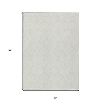 9' X 12' Ivory And Light Gray Geometric Washable Indoor Outdoor Area Rug