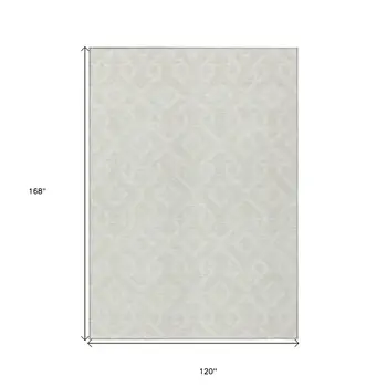 10' X 14' Ivory And Light Gray Geometric Washable Indoor Outdoor Area Rug