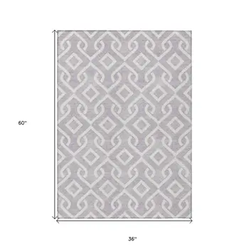 3' X 5' Lavender And Ivory Geometric Washable Indoor Outdoor Area Rug