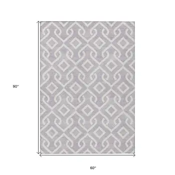 5' X 8' Lavender And Ivory Geometric Washable Indoor Outdoor Area Rug