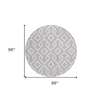 8' Lavender And Ivory Round Geometric Washable Indoor Outdoor Area Rug