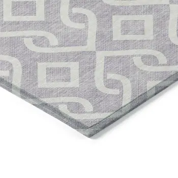 8' X 10' Lavender And Ivory Geometric Washable Indoor Outdoor Area Rug