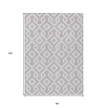 8' X 10' Lavender And Ivory Geometric Washable Indoor Outdoor Area Rug