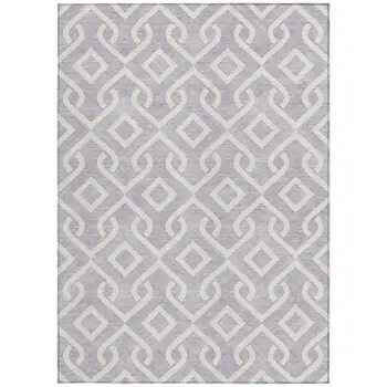 9' X 12' Lavender And Ivory Geometric Washable Indoor Outdoor Area Rug