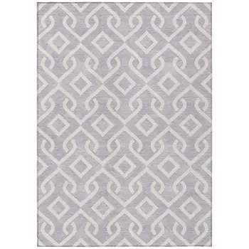 9' X 12' Lavender And Ivory Geometric Washable Indoor Outdoor Area Rug