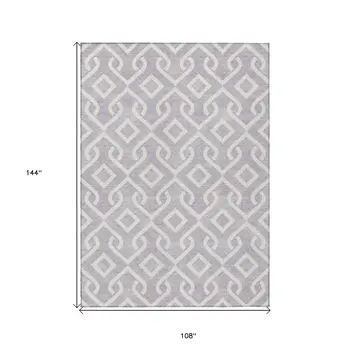 9' X 12' Lavender And Ivory Geometric Washable Indoor Outdoor Area Rug