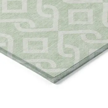 3' X 5' Mint Green And Ivory Geometric Washable Indoor Outdoor Area Rug