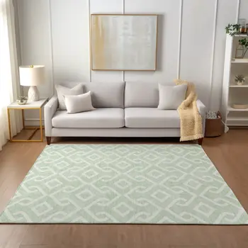 3' X 5' Mint Green And Ivory Geometric Washable Indoor Outdoor Area Rug