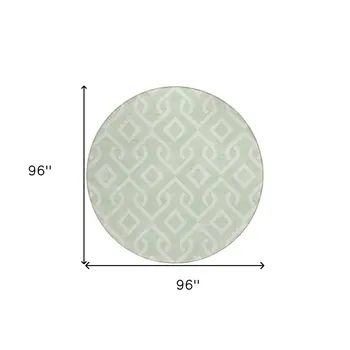 8' Mint Green And Ivory Round Geometric Washable Indoor Outdoor Area Rug