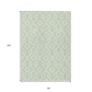 8' X 10' Mint Green And Ivory Geometric Washable Indoor Outdoor Area Rug