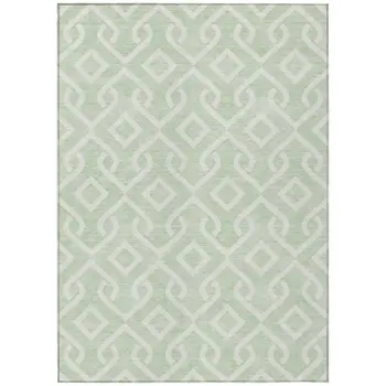 9' X 12' Mint Green And Ivory Geometric Washable Indoor Outdoor Area Rug