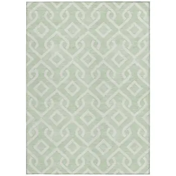 10' X 14' Mint Green And Ivory Geometric Washable Indoor Outdoor Area Rug