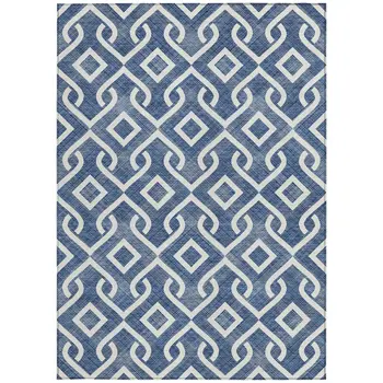 3' X 5' Navy Blue And Ivory Geometric Washable Indoor Outdoor Area Rug