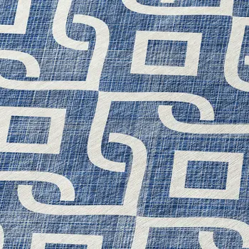 8' Navy Blue And Ivory Round Geometric Washable Indoor Outdoor Area Rug
