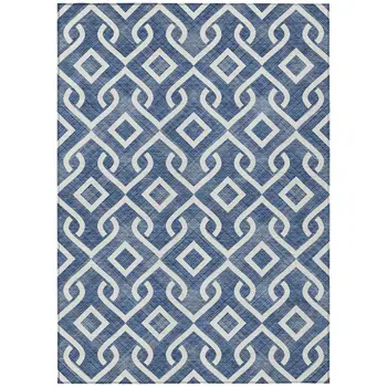 10' X 14' Navy Blue And Ivory Geometric Washable Indoor Outdoor Area Rug