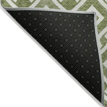 9' X 12' Olive Green And Ivory Geometric Washable Indoor Outdoor Area Rug
