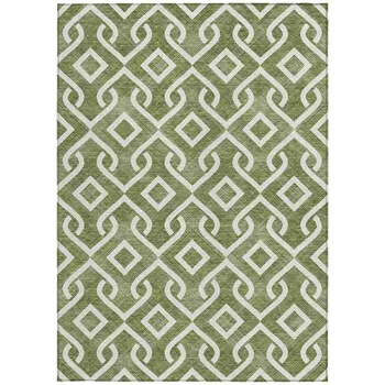 10' X 14' Olive Green And Ivory Geometric Washable Indoor Outdoor Area Rug