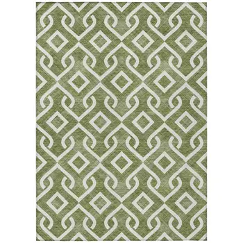 10' X 14' Olive Green And Ivory Geometric Washable Indoor Outdoor Area Rug