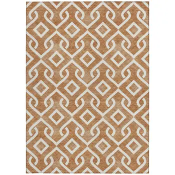8' X 10' Orange And Ivory Geometric Washable Indoor Outdoor Area Rug
