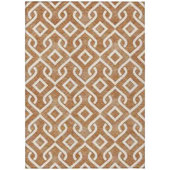 8' X 10' Orange And Ivory Geometric Washable Indoor Outdoor Area Rug