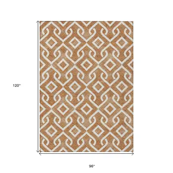 8' X 10' Orange And Ivory Geometric Washable Indoor Outdoor Area Rug