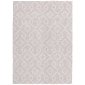 3' X 5' Pink And Ivory Geometric Washable Indoor Outdoor Area Rug