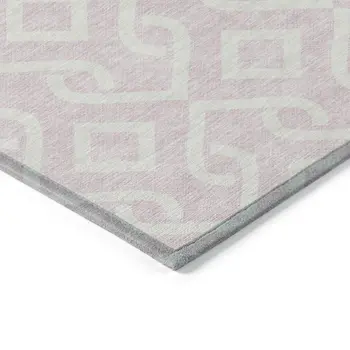 3' X 5' Pink And Ivory Geometric Washable Indoor Outdoor Area Rug