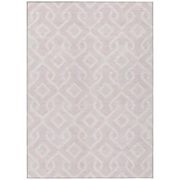 5' X 8' Pink And Ivory Geometric Washable Indoor Outdoor Area Rug