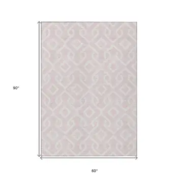 5' X 8' Pink And Ivory Geometric Washable Indoor Outdoor Area Rug