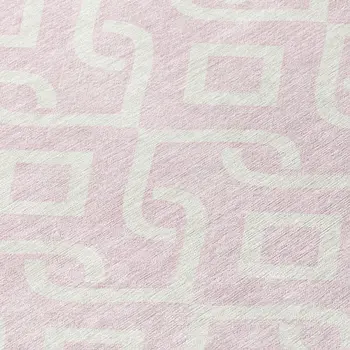 8' Pink And Ivory Round Geometric Washable Indoor Outdoor Area Rug
