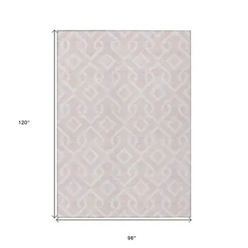 8' X 10' Pink And Ivory Geometric Washable Indoor Outdoor Area Rug