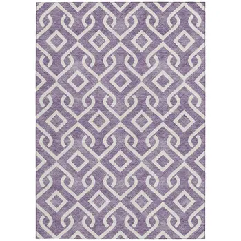 8' X 10' Purple And Ivory Geometric Washable Indoor Outdoor Area Rug