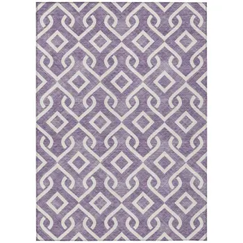 8' X 10' Purple And Ivory Geometric Washable Indoor Outdoor Area Rug