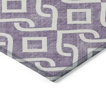 8' X 10' Purple And Ivory Geometric Washable Indoor Outdoor Area Rug