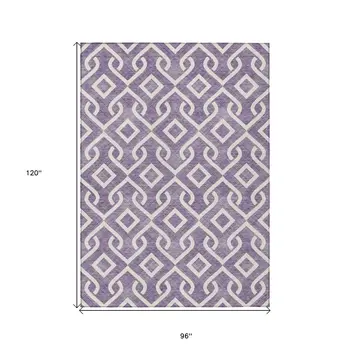8' X 10' Purple And Ivory Geometric Washable Indoor Outdoor Area Rug