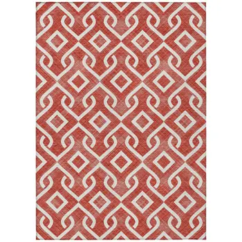 10' X 14' Red And Ivory Geometric Washable Indoor Outdoor Area Rug
