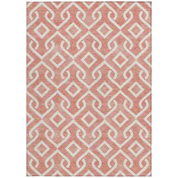 3' X 5' Salmon And Ivory Geometric Washable Indoor Outdoor Area Rug