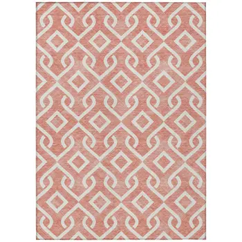 5' X 8' Salmon And Ivory Geometric Washable Indoor Outdoor Area Rug