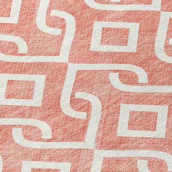 5' X 8' Salmon And Ivory Geometric Washable Indoor Outdoor Area Rug