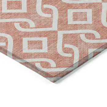 8' X 10' Salmon And Ivory Geometric Washable Indoor Outdoor Area Rug