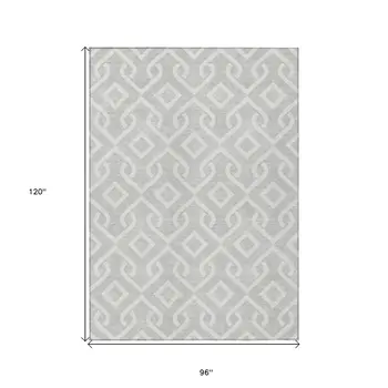 8' X 10' Silver And Ivory Geometric Washable Indoor Outdoor Area Rug