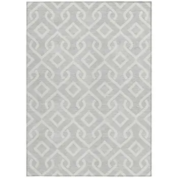 10' X 14' Silver And Ivory Geometric Washable Indoor Outdoor Area Rug