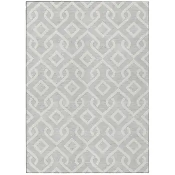 10' X 14' Silver And Ivory Geometric Washable Indoor Outdoor Area Rug