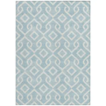 5' X 8' Sky Blue And Ivory Geometric Washable Indoor Outdoor Area Rug
