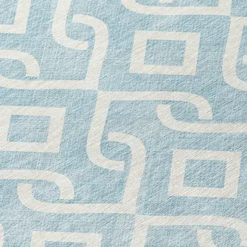 8' Sky Blue And Ivory Round Geometric Washable Indoor Outdoor Area Rug