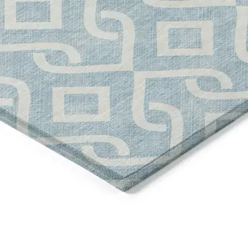 8' X 10' Sky Blue And Ivory Geometric Washable Indoor Outdoor Area Rug
