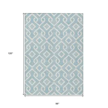 8' X 10' Sky Blue And Ivory Geometric Washable Indoor Outdoor Area Rug