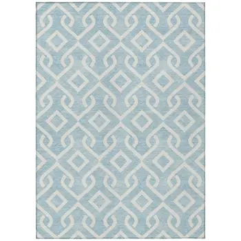 10' X 14' Sky Blue And Ivory Geometric Washable Indoor Outdoor Area Rug