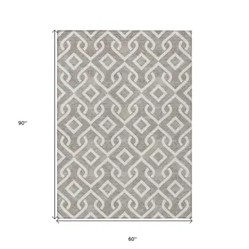 5' X 8' Taupe And Ivory Geometric Washable Indoor Outdoor Area Rug